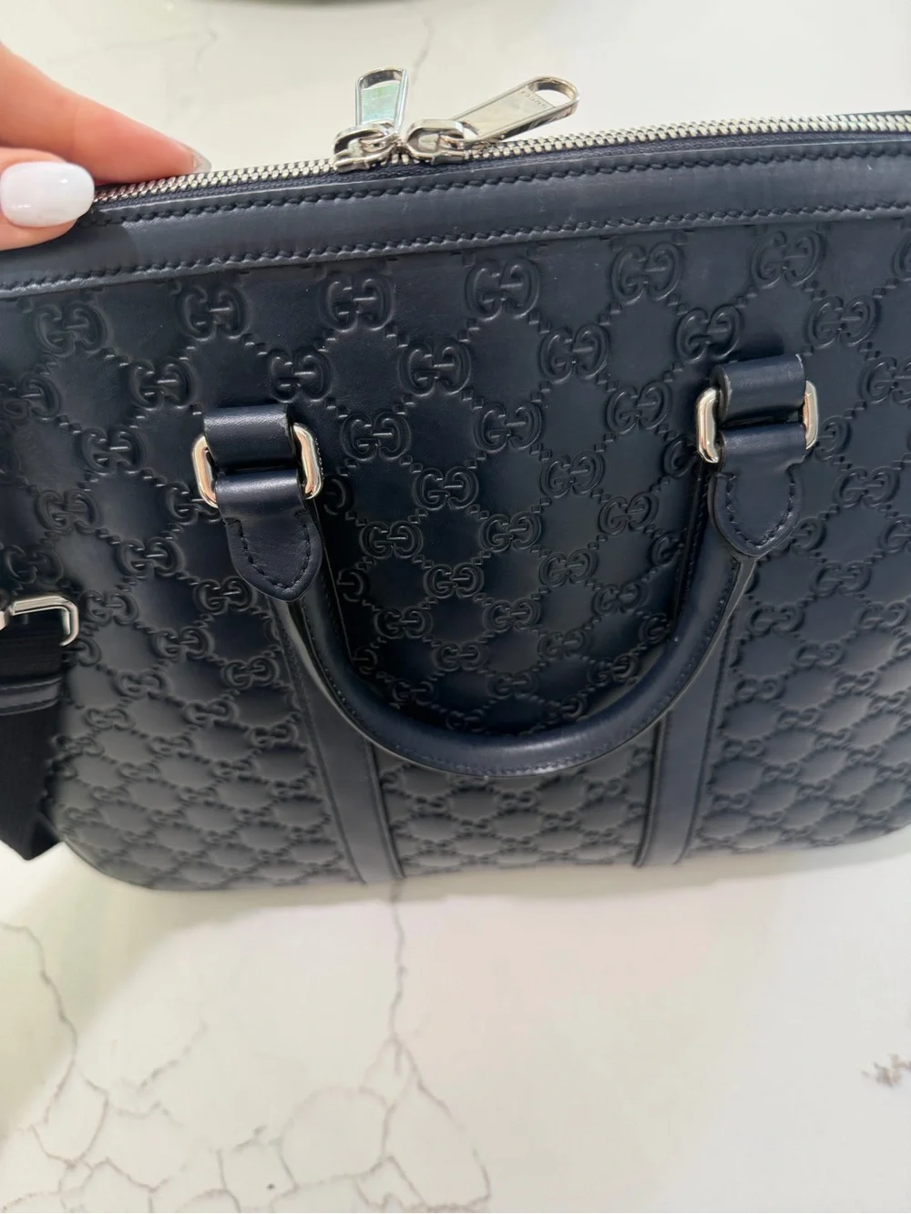 Gucci Black Embossed Signature Laptop Briefcase with Detachable Strap
